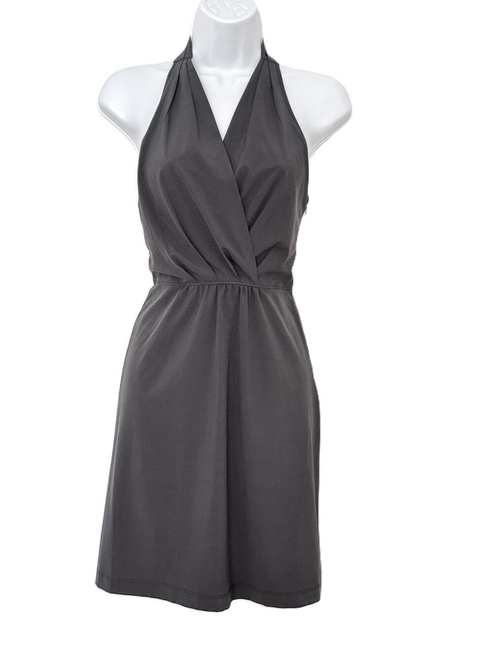 Athleta Santorini Thistle Halter Dress 6 M Black Gray Wrap V-Neck Mini 964422